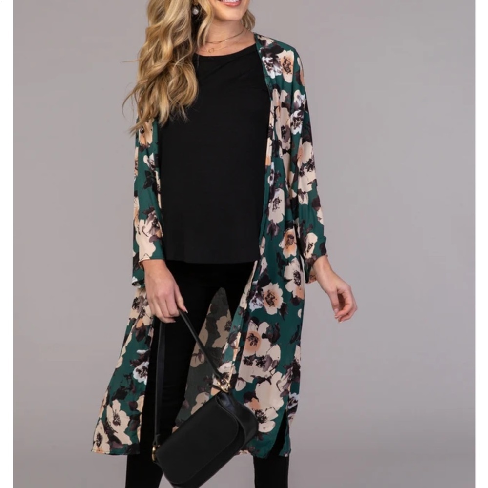PinkBlush Green Floral Print Chiffon Long Maternity Cover Up